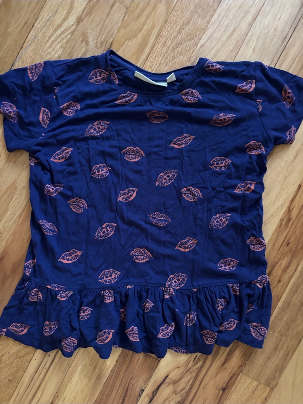 Soft Gallery Navy Blue Tee with Pink Lip Print Peplum